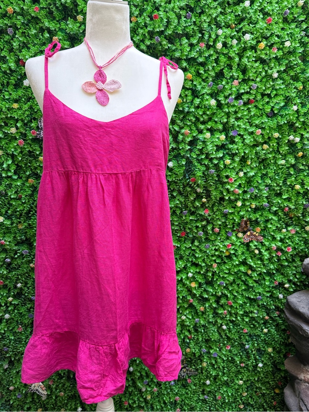 Zara Hot Pink Tie-Shoulder Casual Sundress